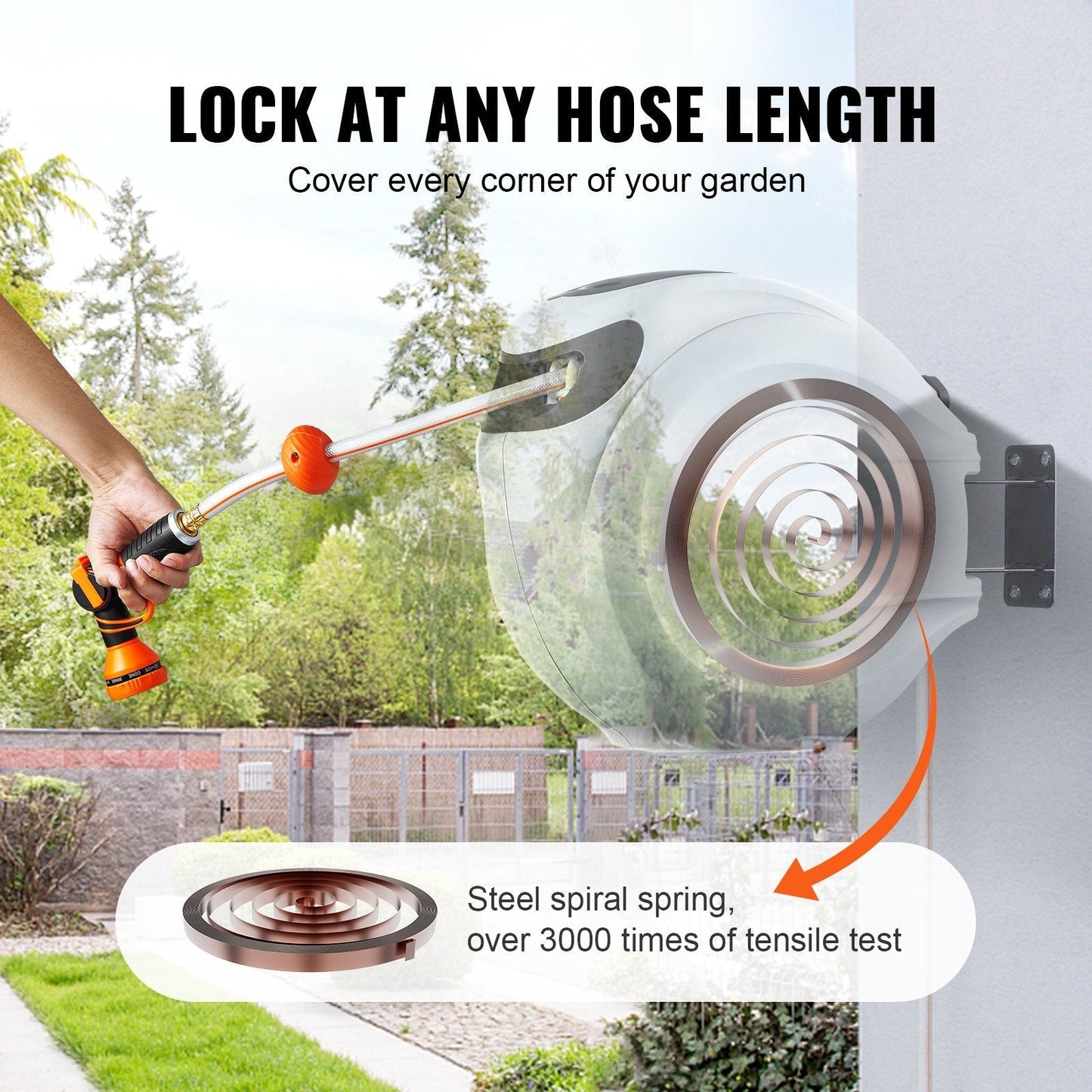 "One-Touch Garden Hose Reel – Effortless Retraction – A great helper for cleaning dust and maintaining flowers and plants