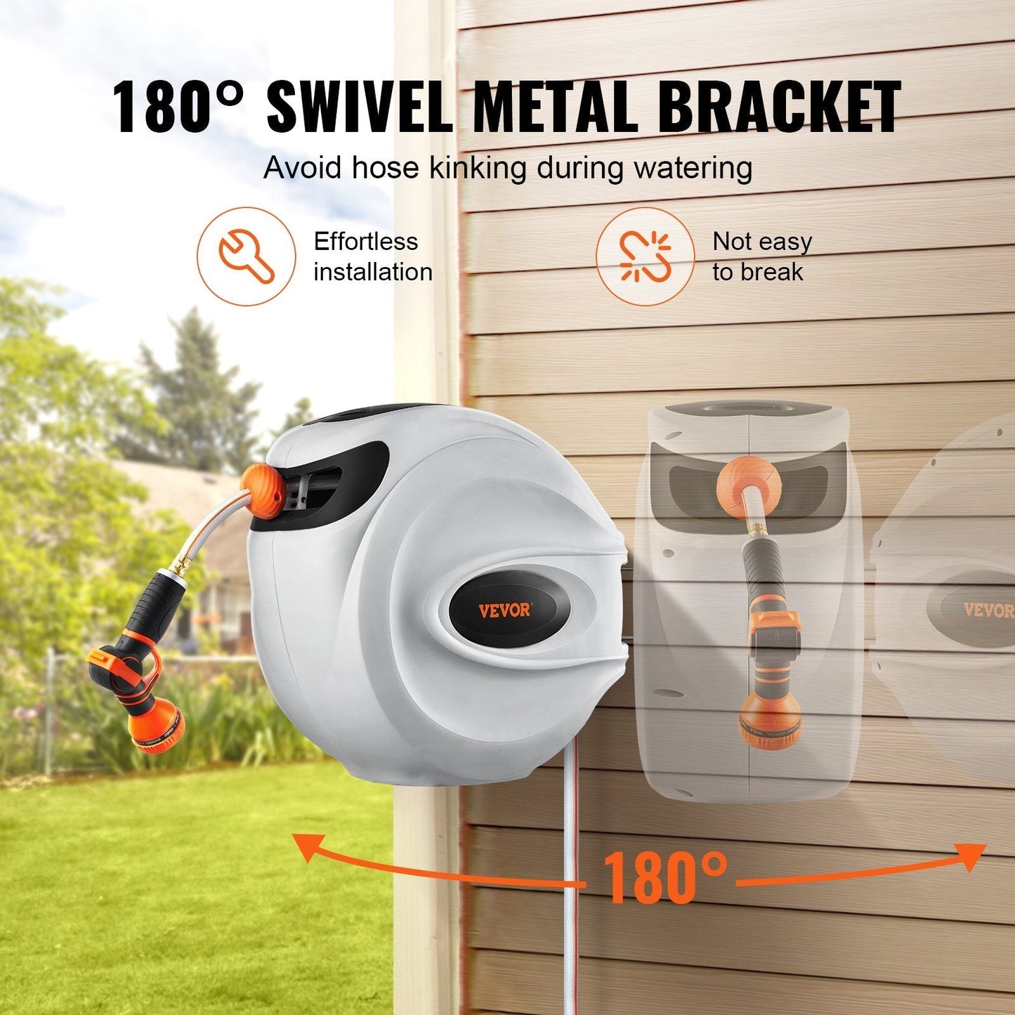 "One-Touch Garden Hose Reel – Effortless Retraction – A great helper for cleaning dust and maintaining flowers and plants